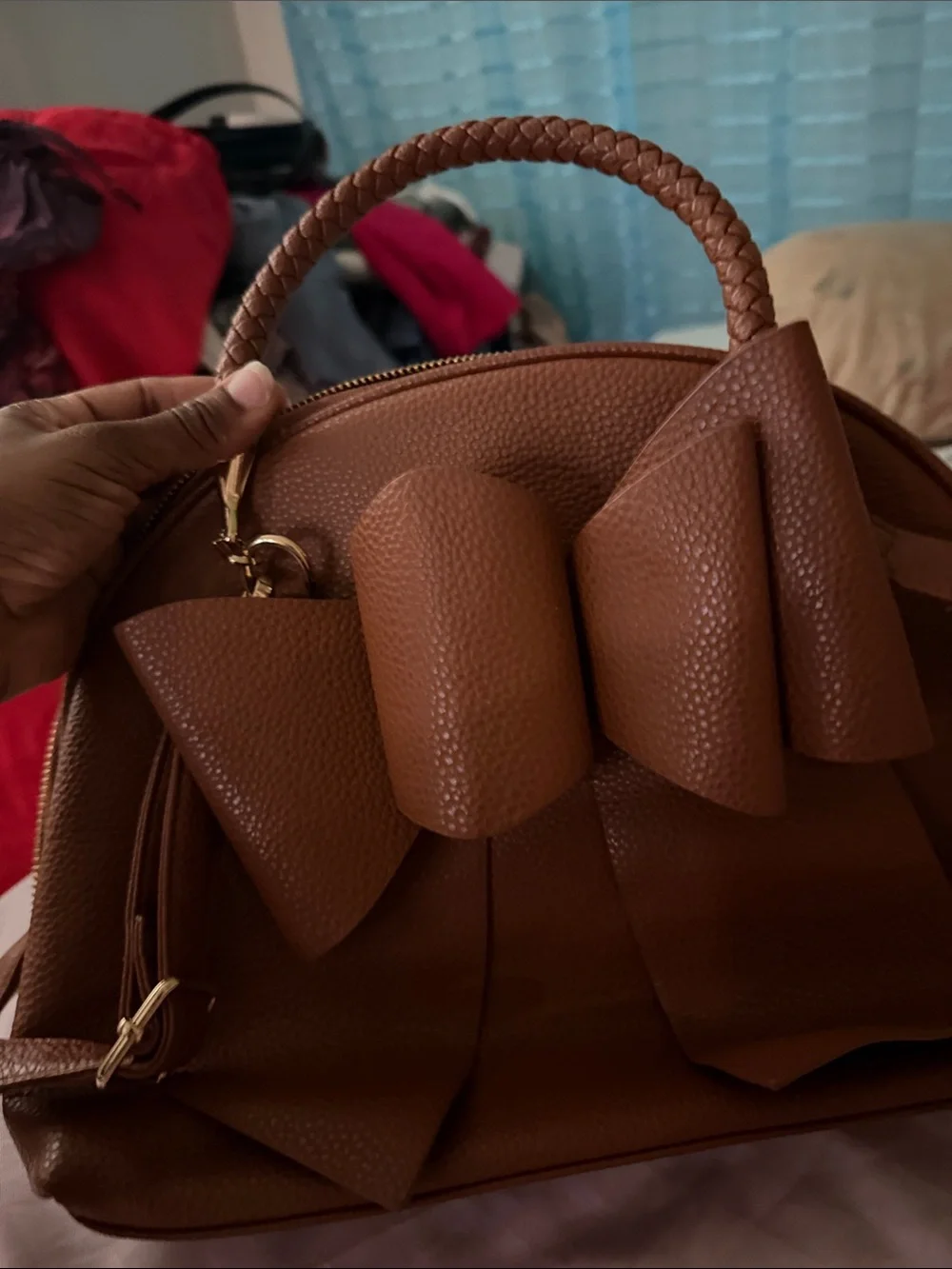 Women's Brown Bow Accent Dome Satchel Handbag